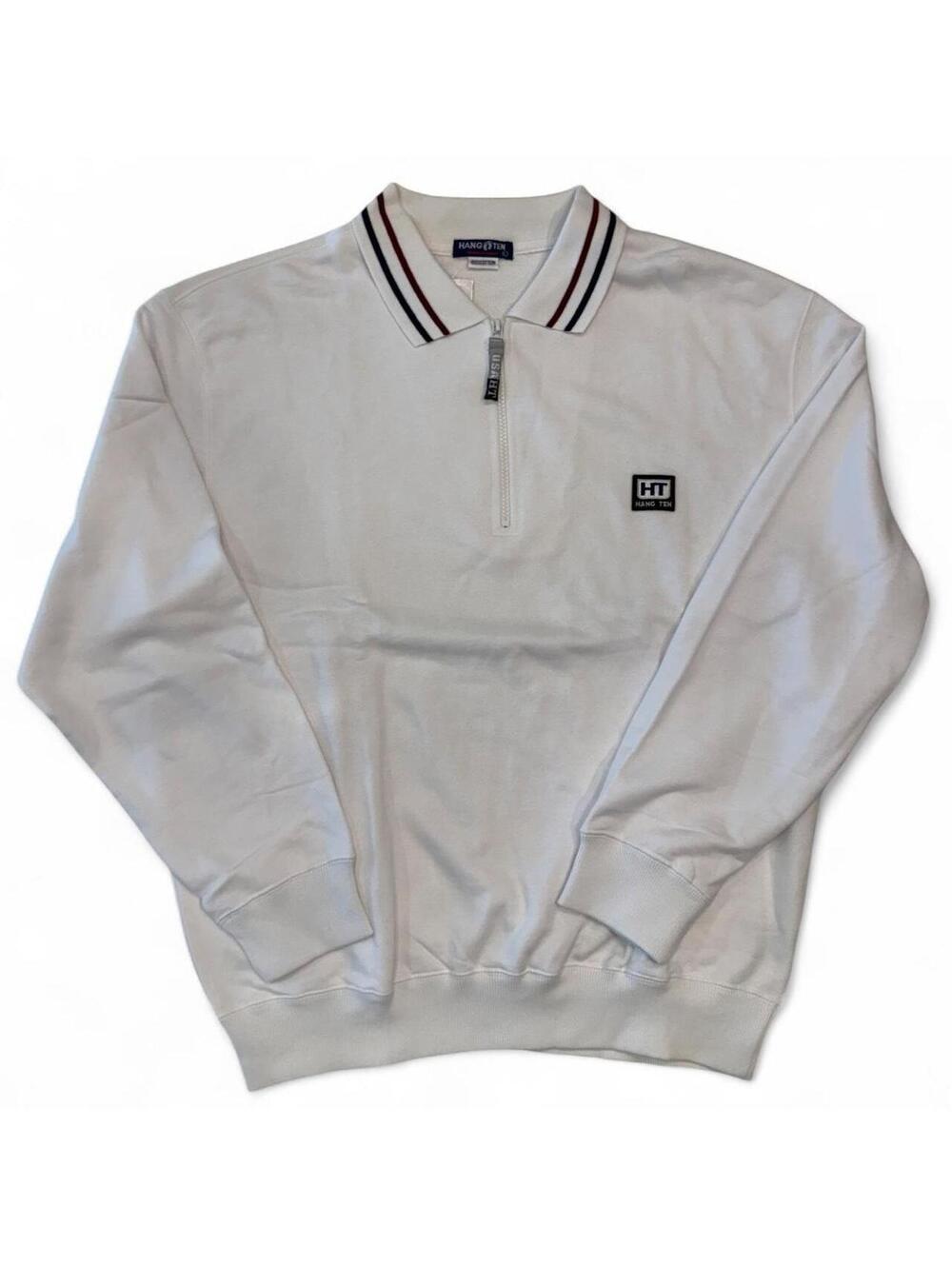 Hang Ten — Quarter-Zip White Polo Sweatshirt